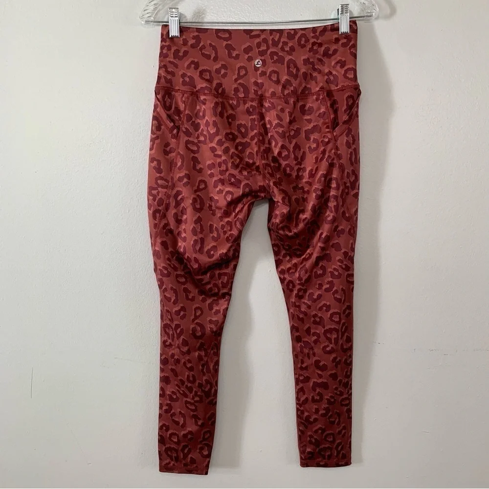 Leg End Burnt Orange Leopard Print Active Wear Pocket Leggings Size M